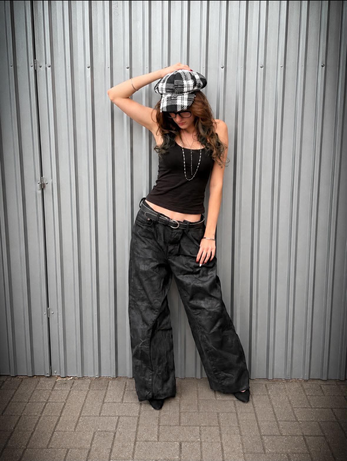 Onyx Lacquered Baggy Pants