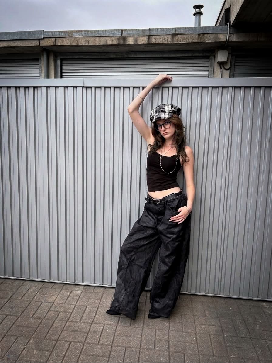Onyx Lacquered Baggy Pants