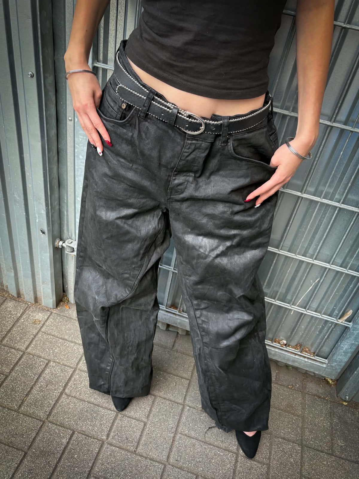 Onyx Lacquered Baggy Pants